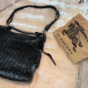 Burberry Black Woven Leather Shoulder Bag